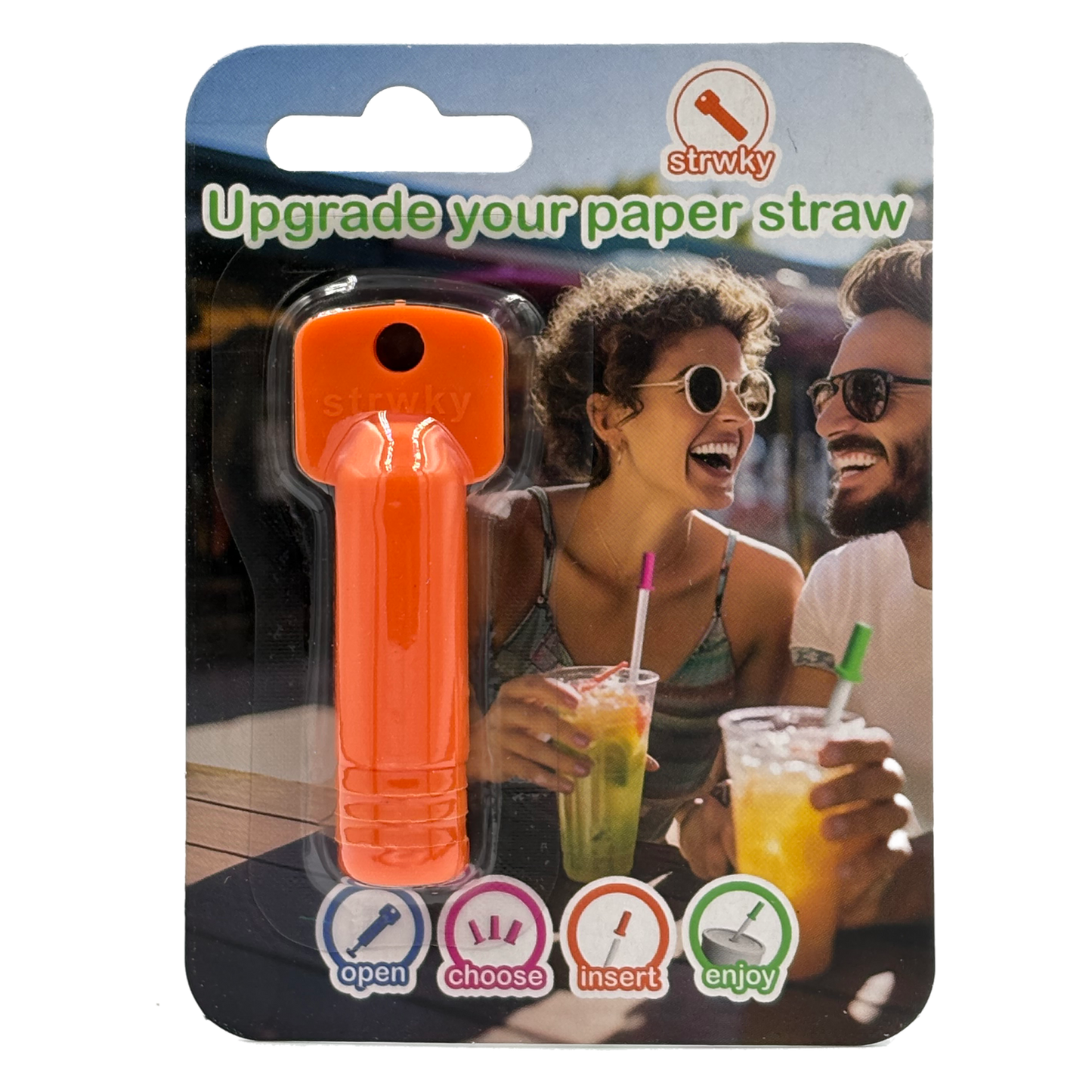 Strwky oranje in de verpakking