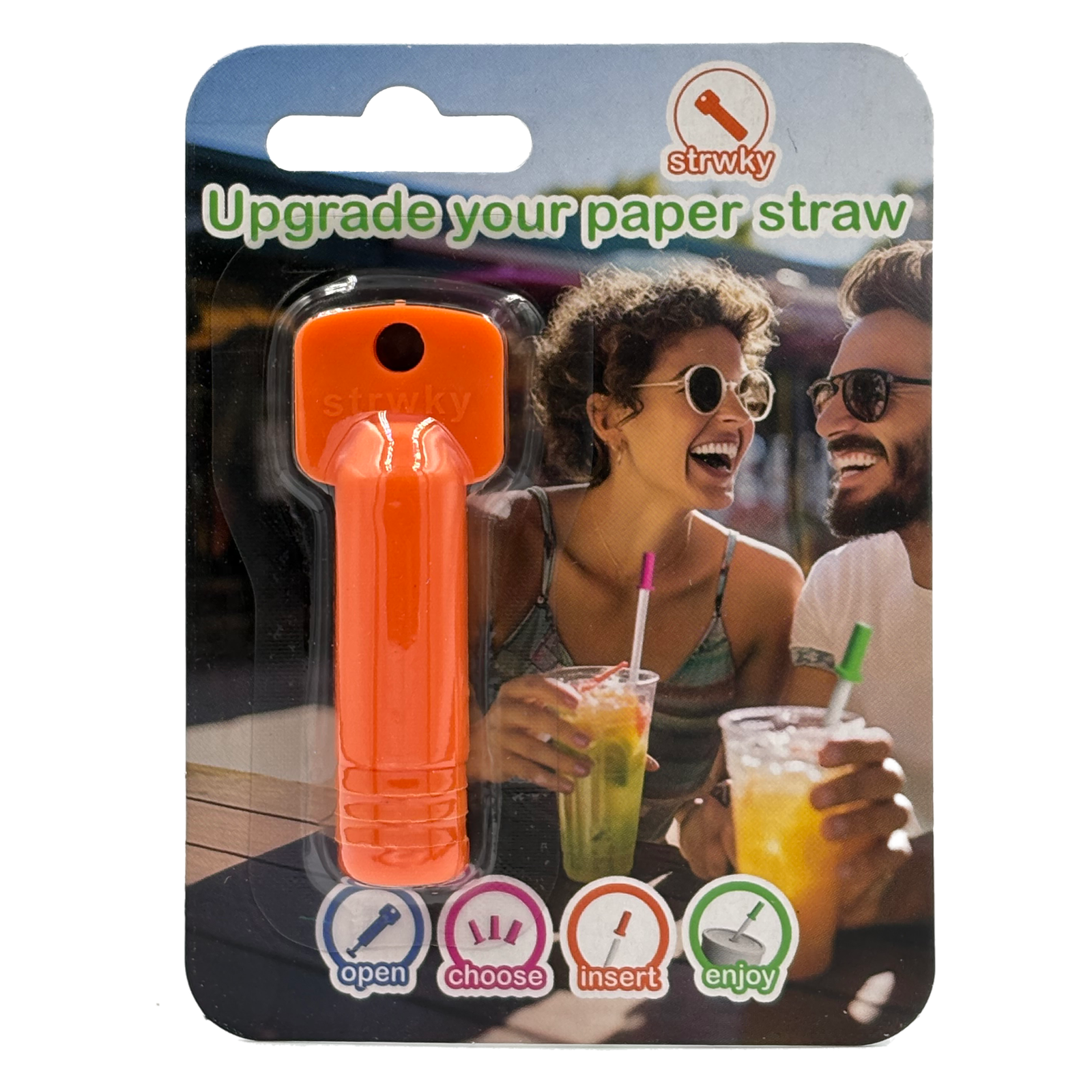 Strwky oranje in de verpakking